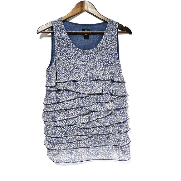 Ann Taylor Ruffle Tiered Top Blouse  Boho Sleeveless Side Zip Women's Size MP - Picture 1 of 7